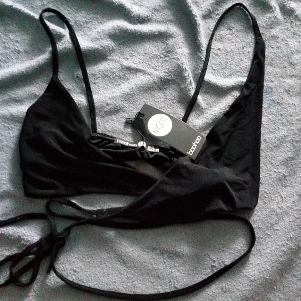 Black Crop Wrap Top